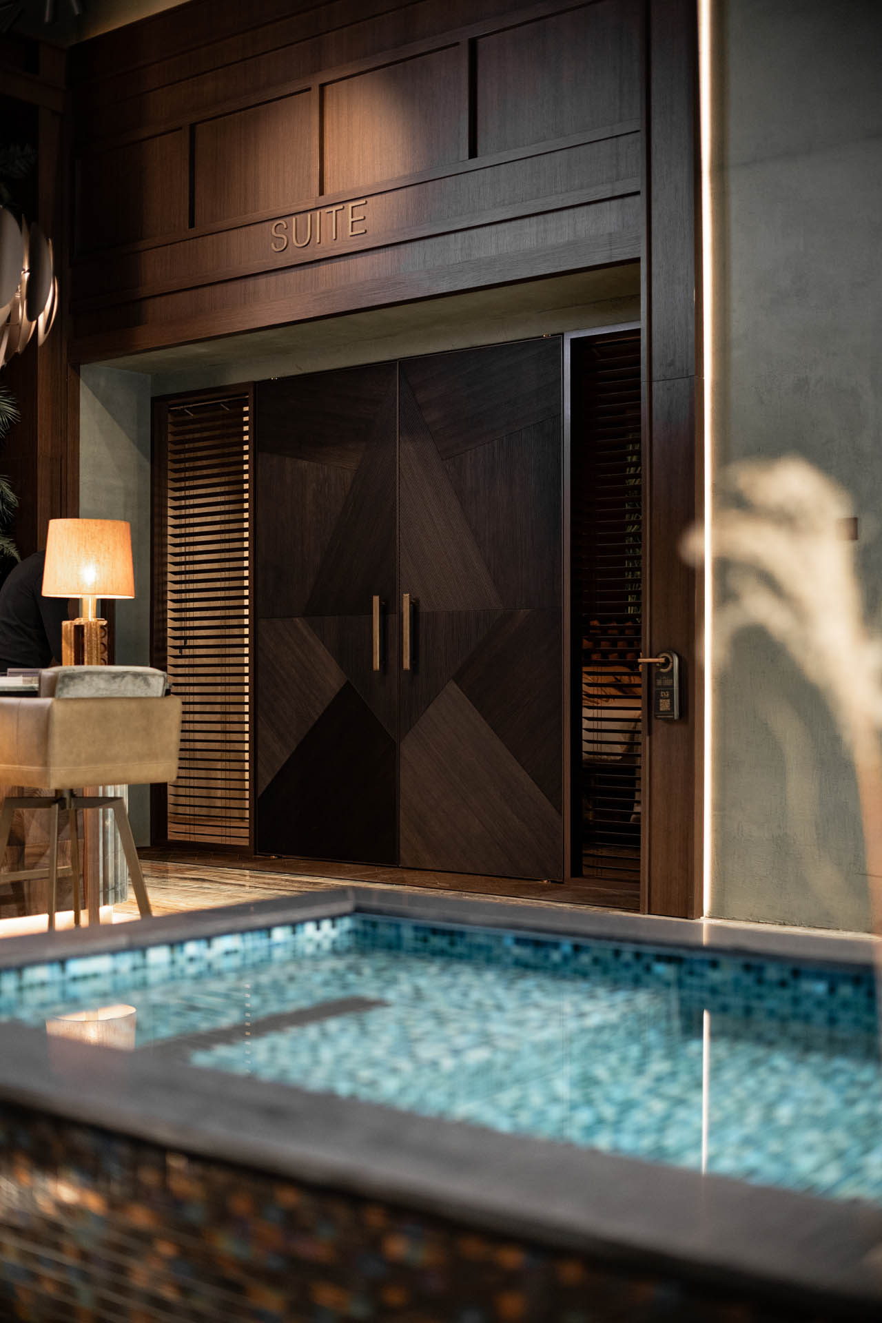 Dubbele Rohe taatsdeuren met Supra Brown coating en houtaccent in luxe beursstand.